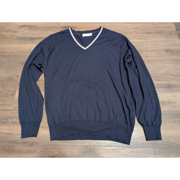 Brunello Cucinelli Other - Brunello Cucinelli Men Navy Blue Cashmere Silk V-Neck Sweater IT 54 L Italy FLAW